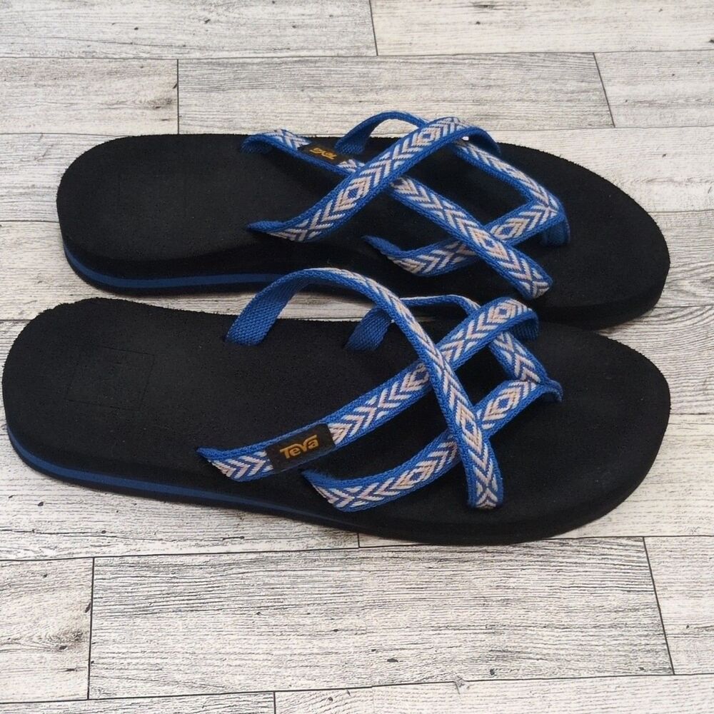Teva Women's Slip-On Strappy Sandals Geometric Black/Blue US 7 EU 38 MPN 6840 - Picture 2 of 7